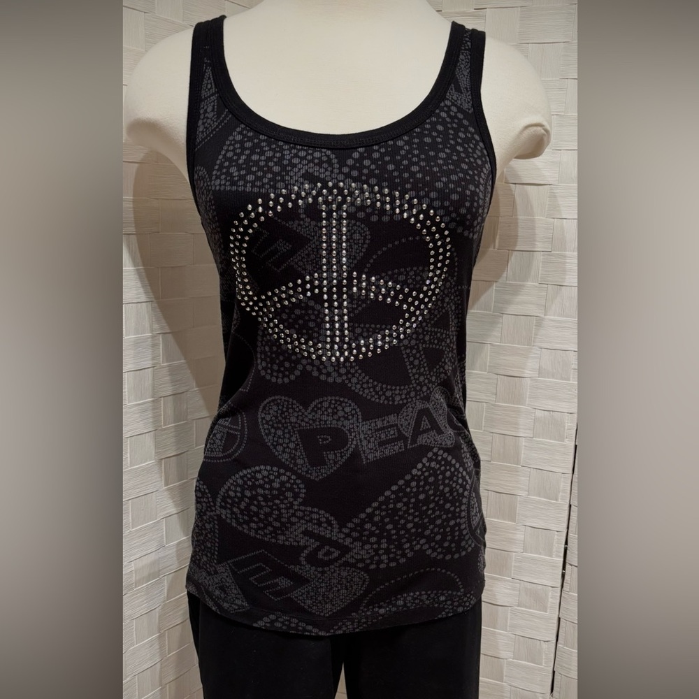 Arizona Jean Company Black Graphic PeaceTank Top. Size Large